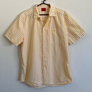 HUGO Men’s Bright Yellow Striped Short Sleeves Shirt Size XXL